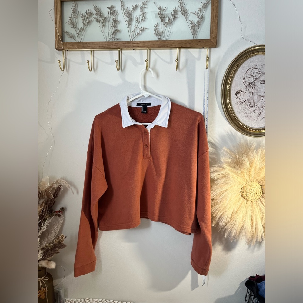 Forget 21 US S burnt orange collard crop sweater